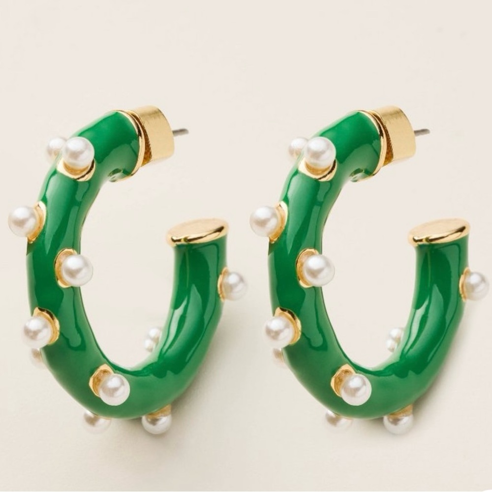 Kate Spade New York x Target Pearl Polka Dot Hoop Earrings Green - Picture 2 of 3